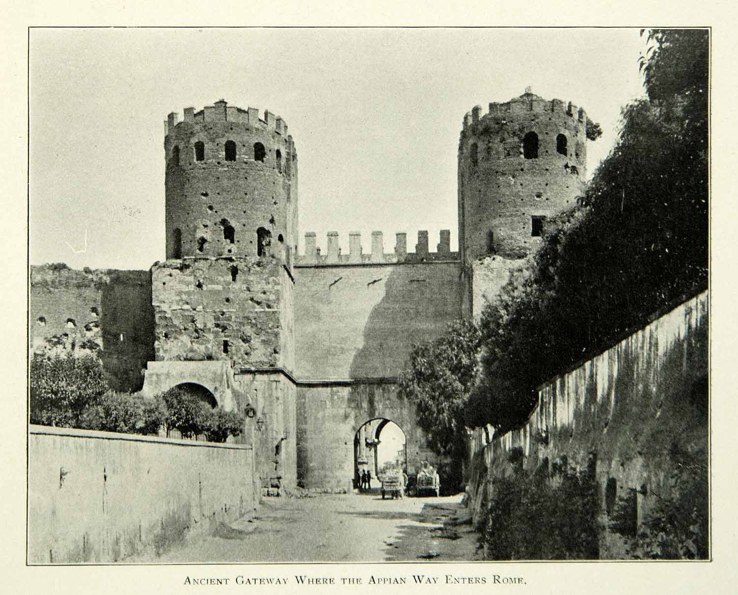 1901 Print Porta San Sebastiano Gate Rome Appian Way Appia Aurelian Wa ...