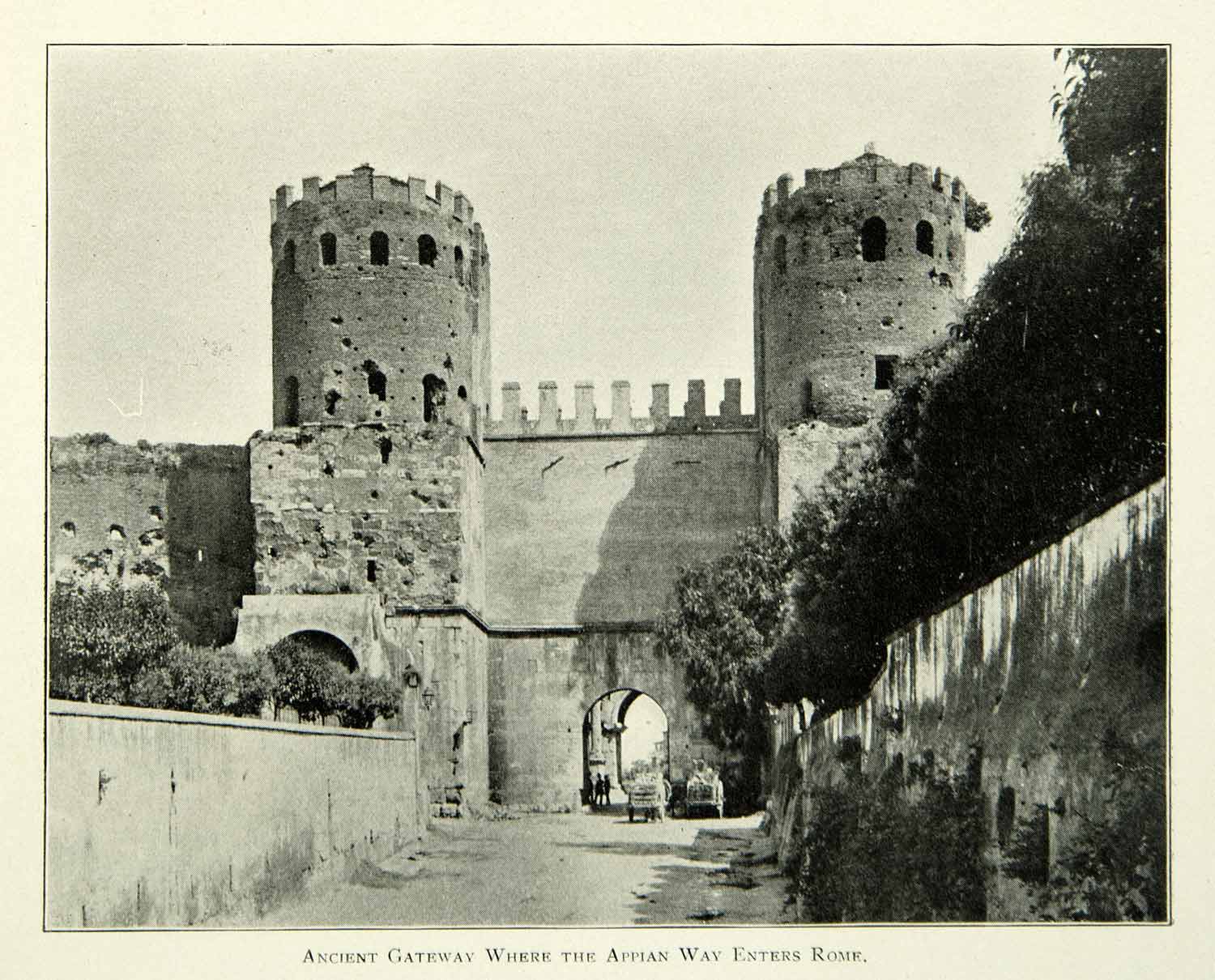 1901 Print Porta San Sebastiano Gate Rome Appian Way Appia Aurelian Walls BVM1