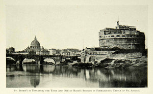 1901 Print Castel Sant'Angelo Castle Rome Tiber River Bridge St. Peters BVM1