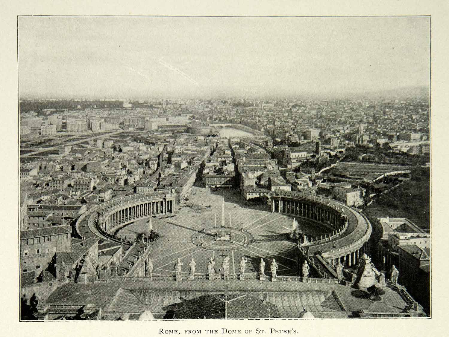 1901 Print Rome Cityscape St Peters Basilica Square Bird's Eye View Hisoric BVM1