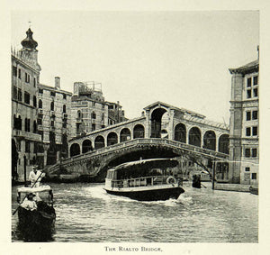 1901 Print Ponte di Rialto Bridge Grand Canal Venice Boats Historic Image BVM1
