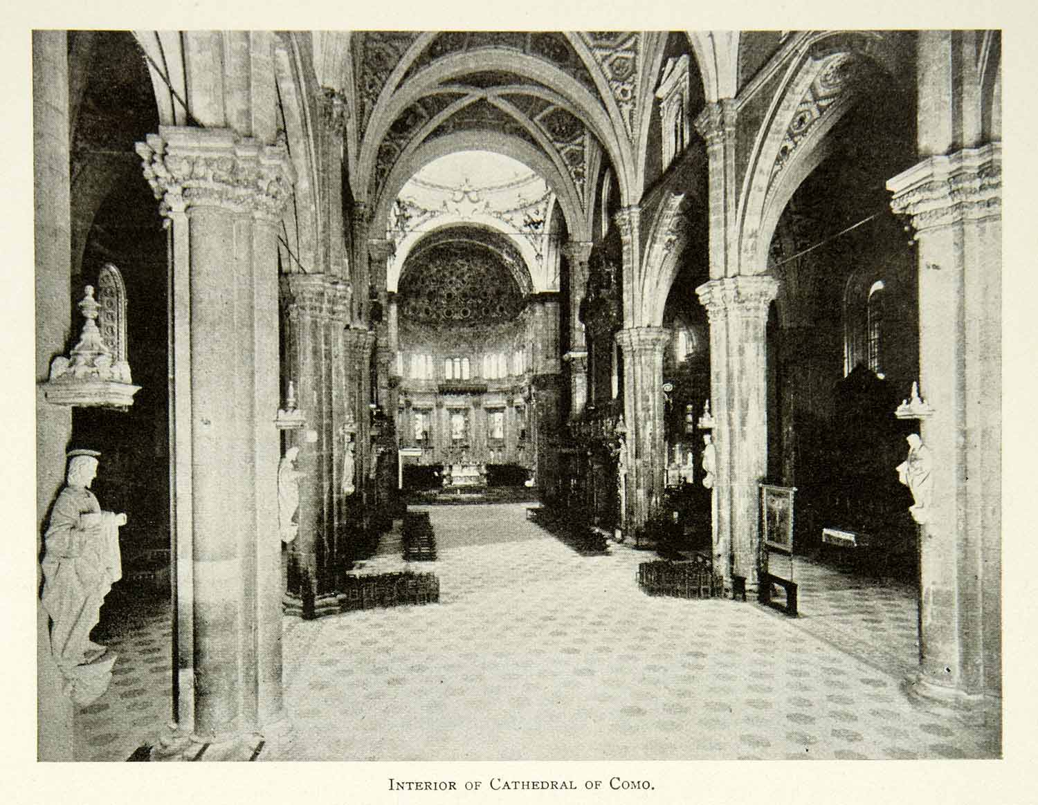 1902 Print Cattedrale di Santa Maria Assunta Interior Como Italy Historic BVM1
