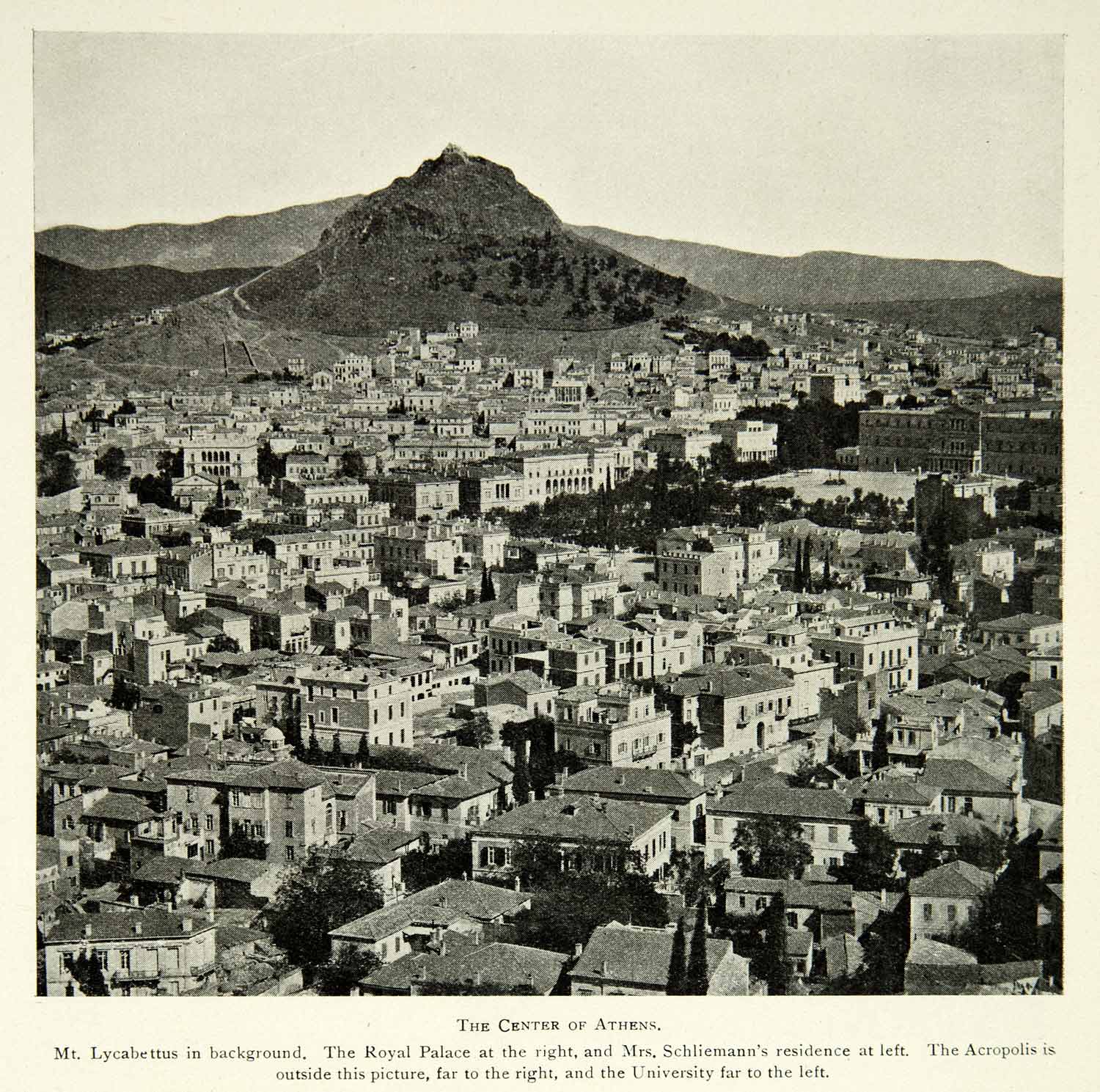 1902 Print Athens City Center Mount Lycabettus Royal Palace Historic Image BVM1