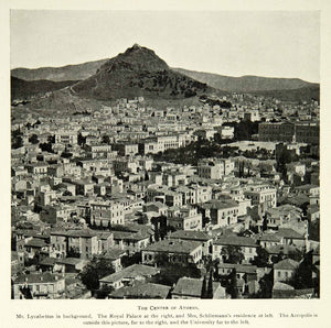 1902 Print Athens City Center Mount Lycabettus Royal Palace Historic Image BVM1