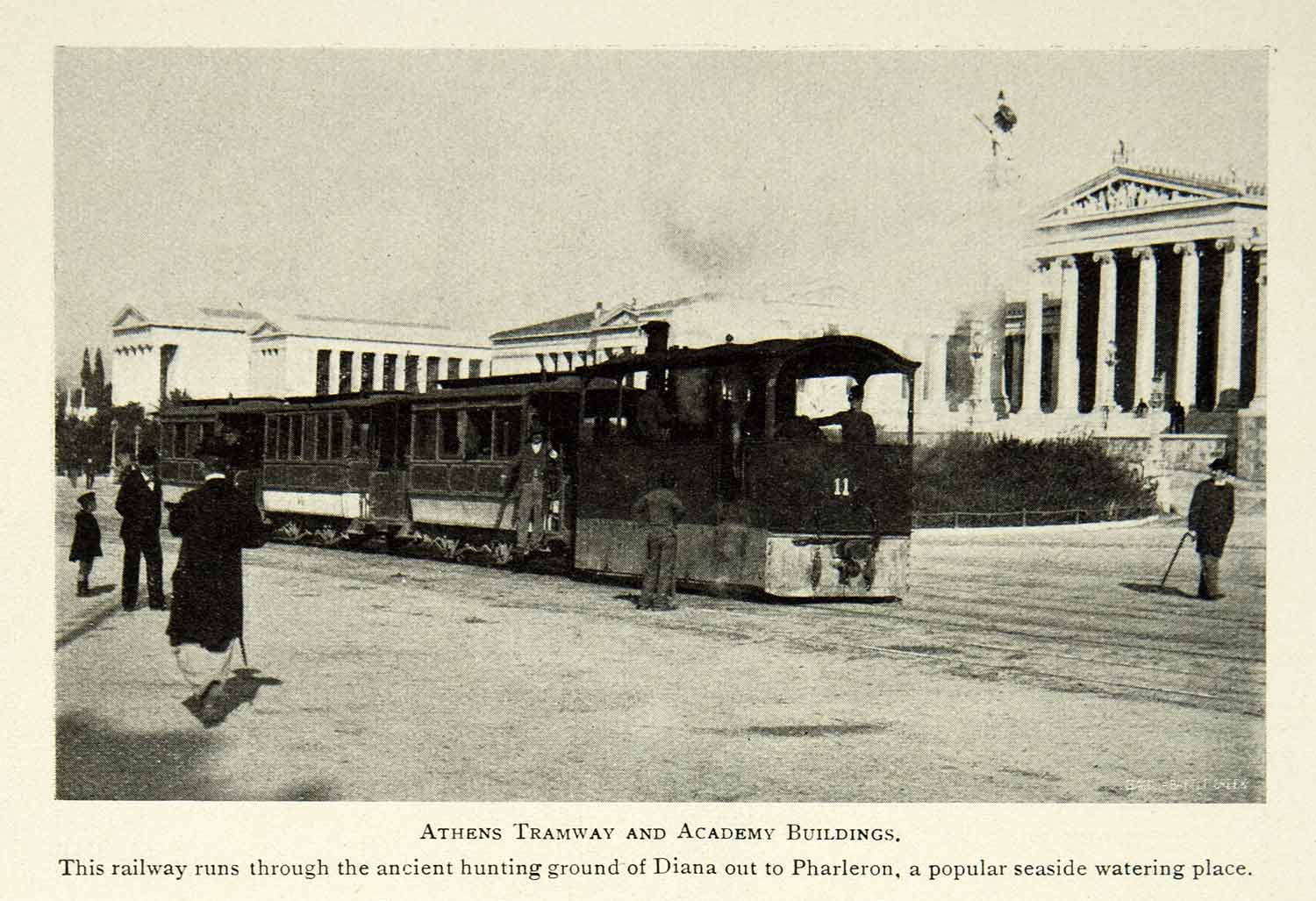 1902 Print Athens City Tramway Railway Academy Buildings Cityscape Historic BVM1