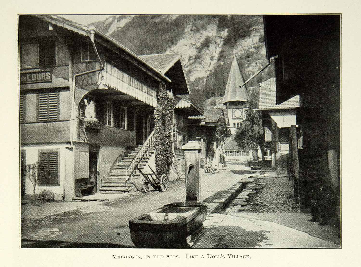 1902 Print Meiringen Village Switzerland Alps Swiss Architecture Historic BVM1