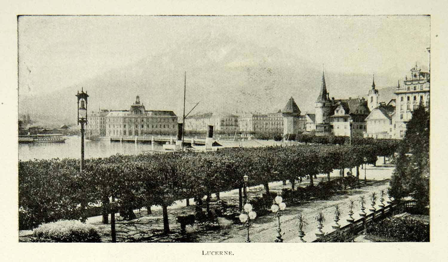 1902 Print Lucerne Switzerland Cityscape Swiss Buildings Historic Image BVM1