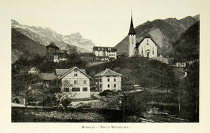1902 Print Burglen Village Uri Switzerland William Tell Birthplace Historic BVM1