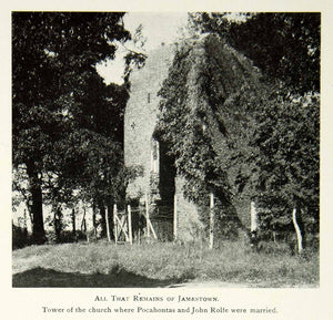 1902 Print Jamestown Virginia Colony Church Tower Ruins Historic Landmark BVM1