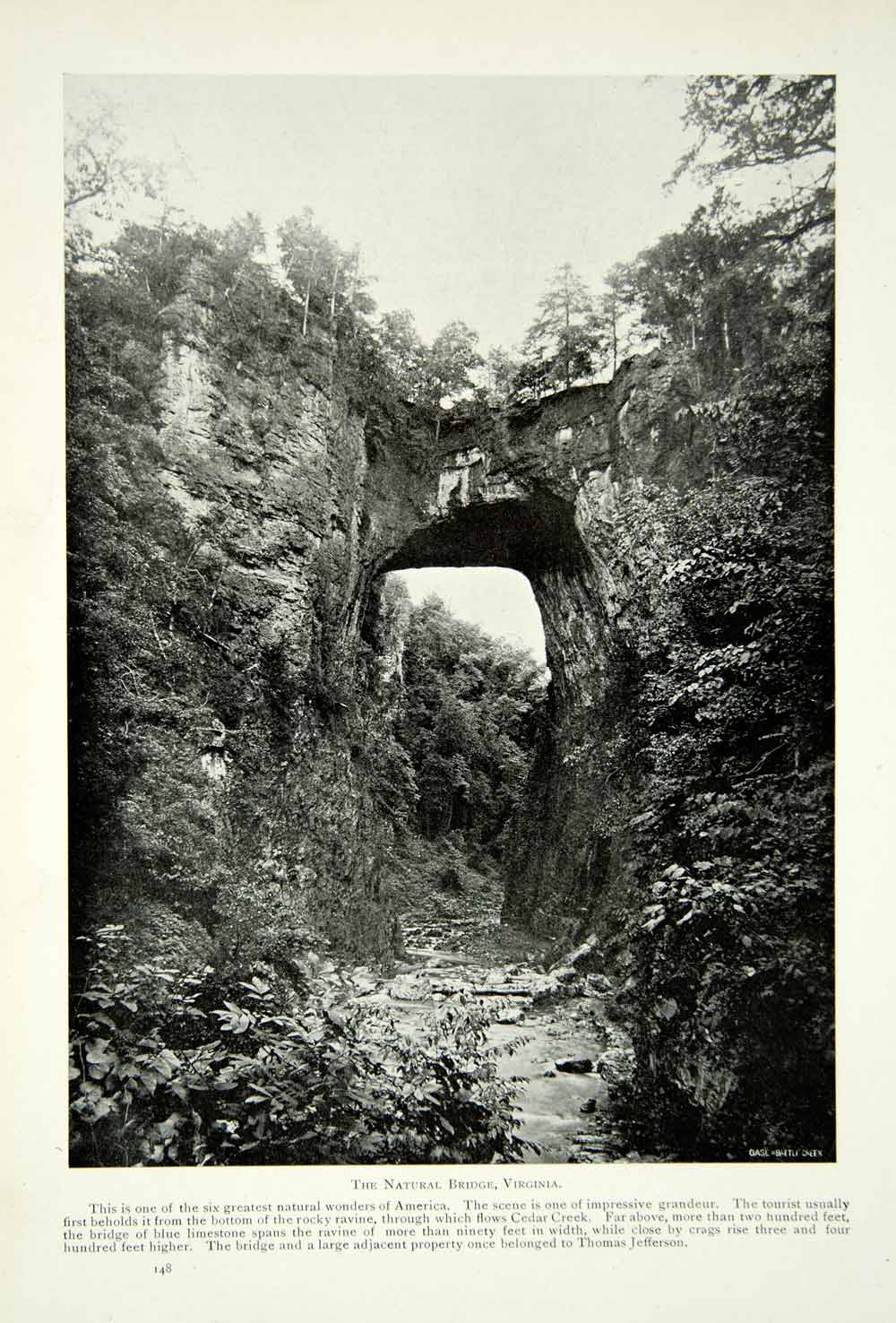 1903 Print Natural Bridge,Virginia Cedar Creek Geological Rock Formation BVM1