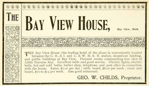 1900 Ad Vintage Bay View House Hotel Rates Michigan Little Traverse Bay BVM1