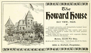 1900 Ad Vintage Howard House Hotel Bay View Michigan George C. Hance BVM1