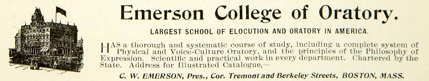 1900 Ad Emerson College of Oratory Elocution Tremont Berkeley Street Boston BVM1