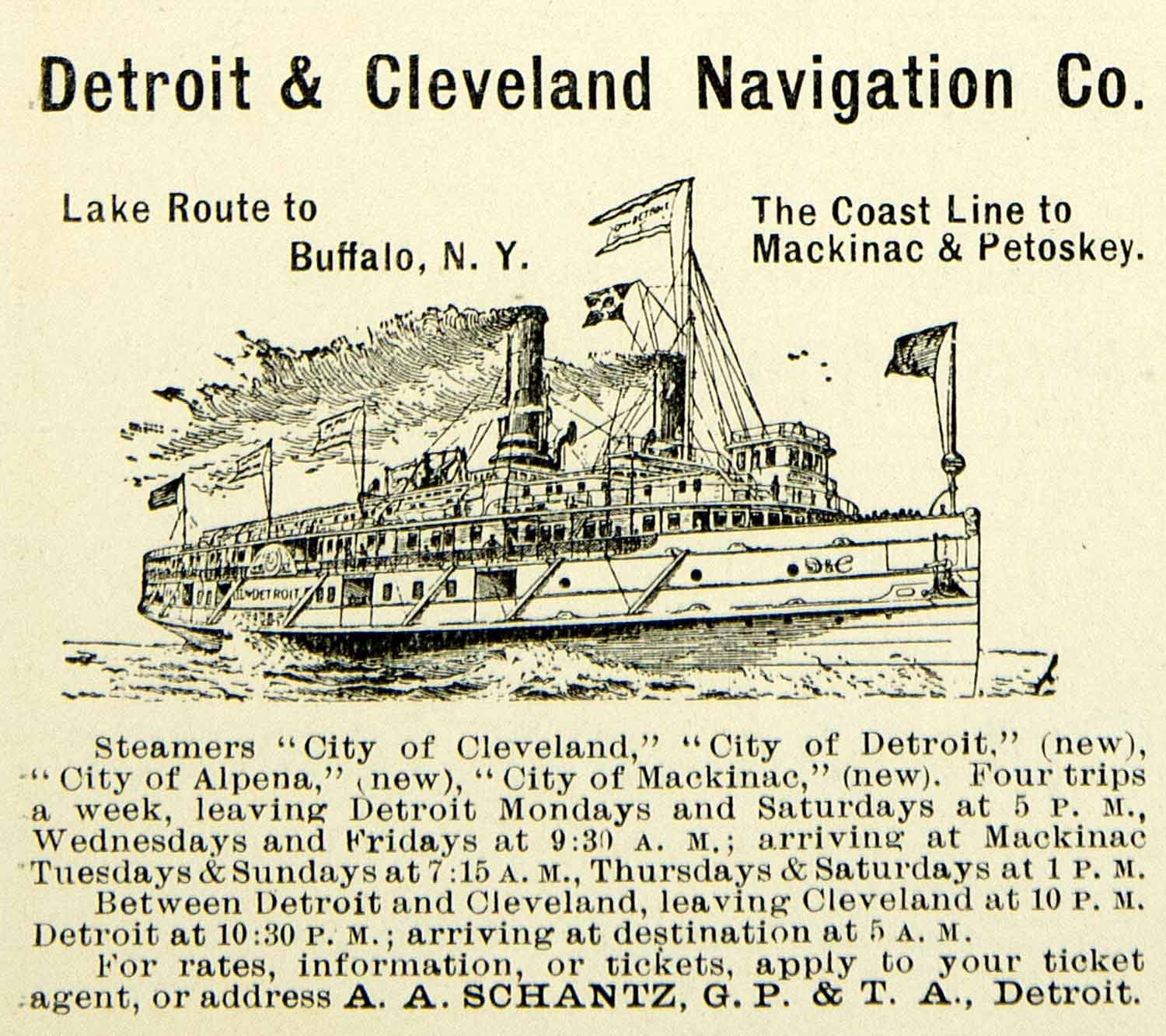 1902 Ad Vintage Detroit & Cleveland Navigation Company Steamship Travel BVM1
