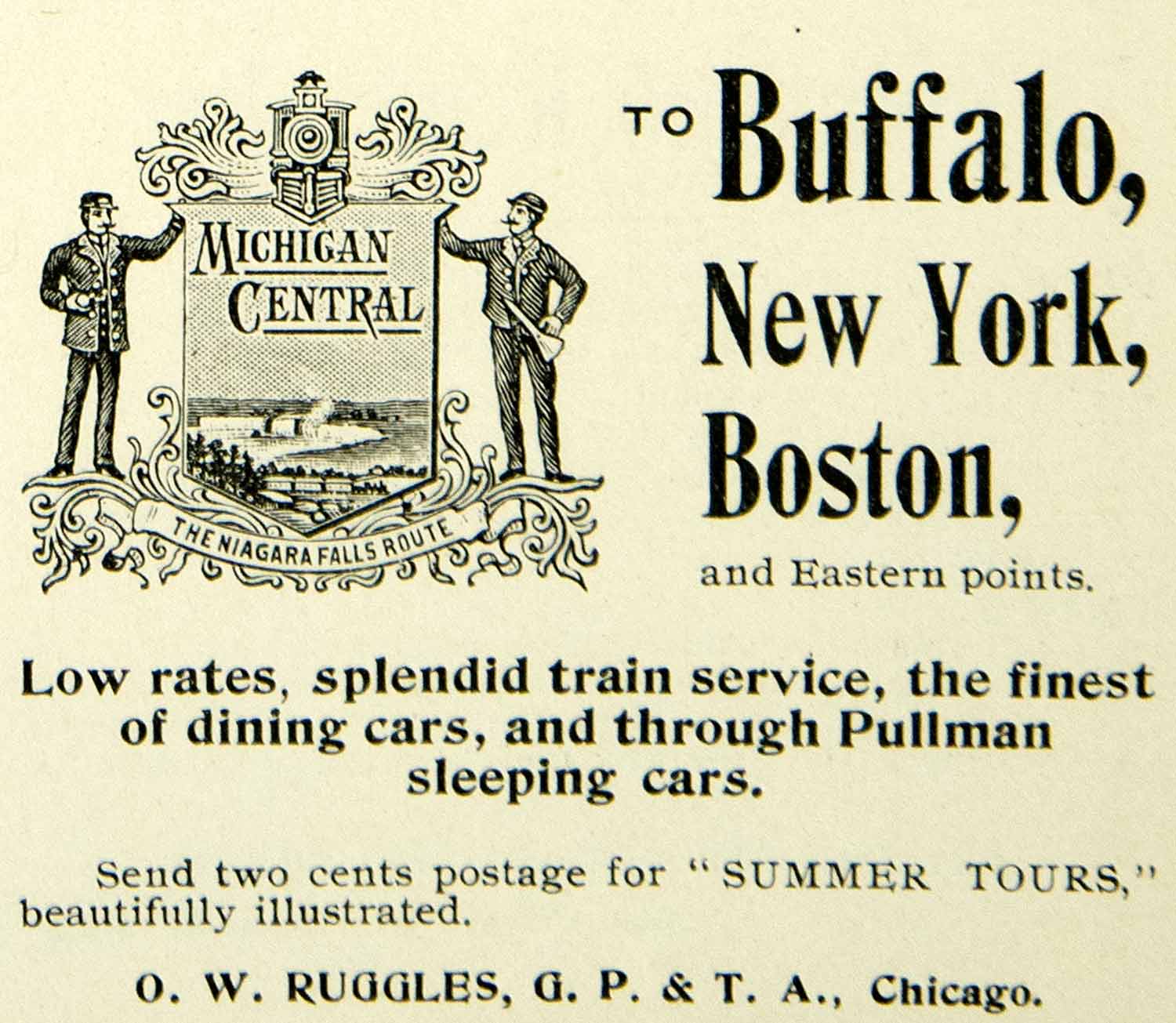 1902 Ad Vintage Michigan Central Railway Railroad Train Niagara Falls Route BVM1