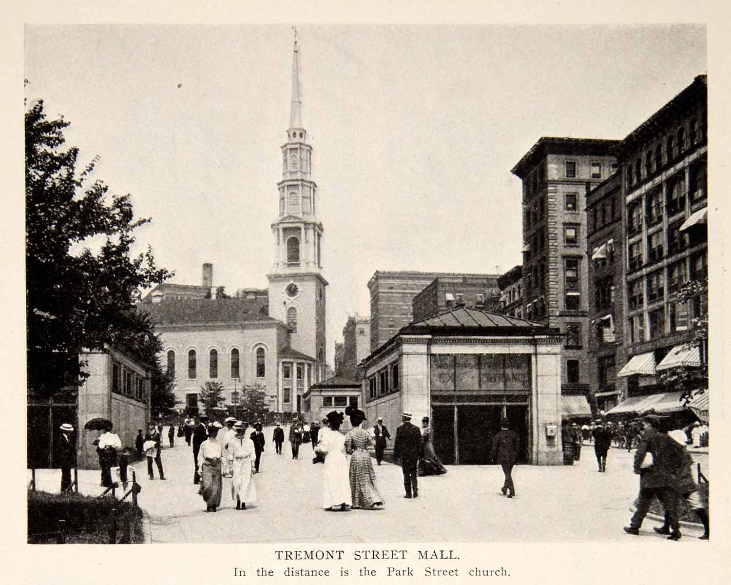 1907 Print Tremont Street Mall Park Church Boston Common Park William BVM2
