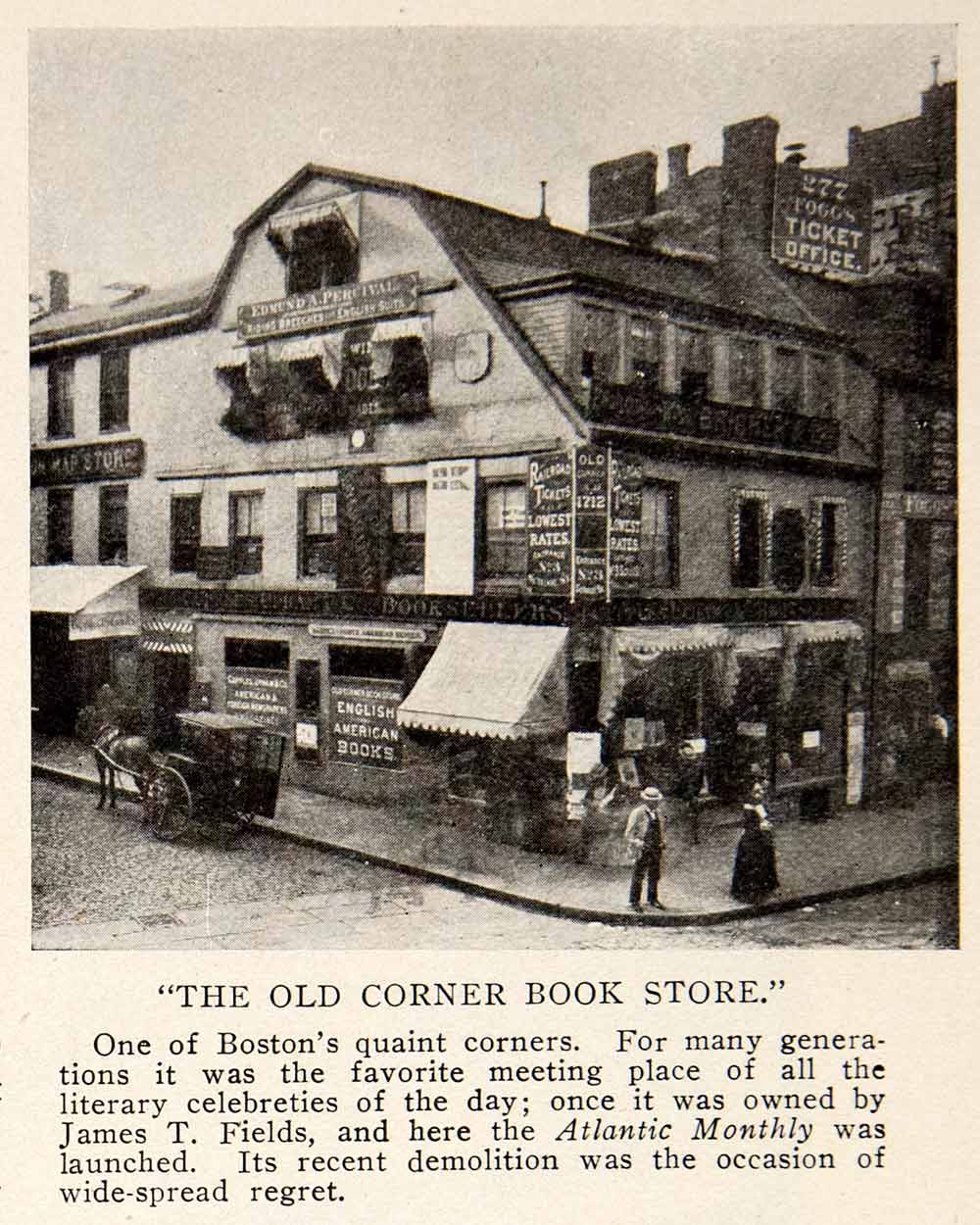 1907 Print Corner Bookstore Boston Fields James T Atlantic Monthly Literary BVM2