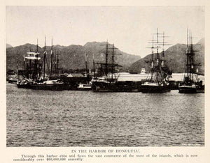 1908 Print Harbor Honolulu Hawaii 1908 Ships Mountains Kulolia Ke Awa O Kou BVM2