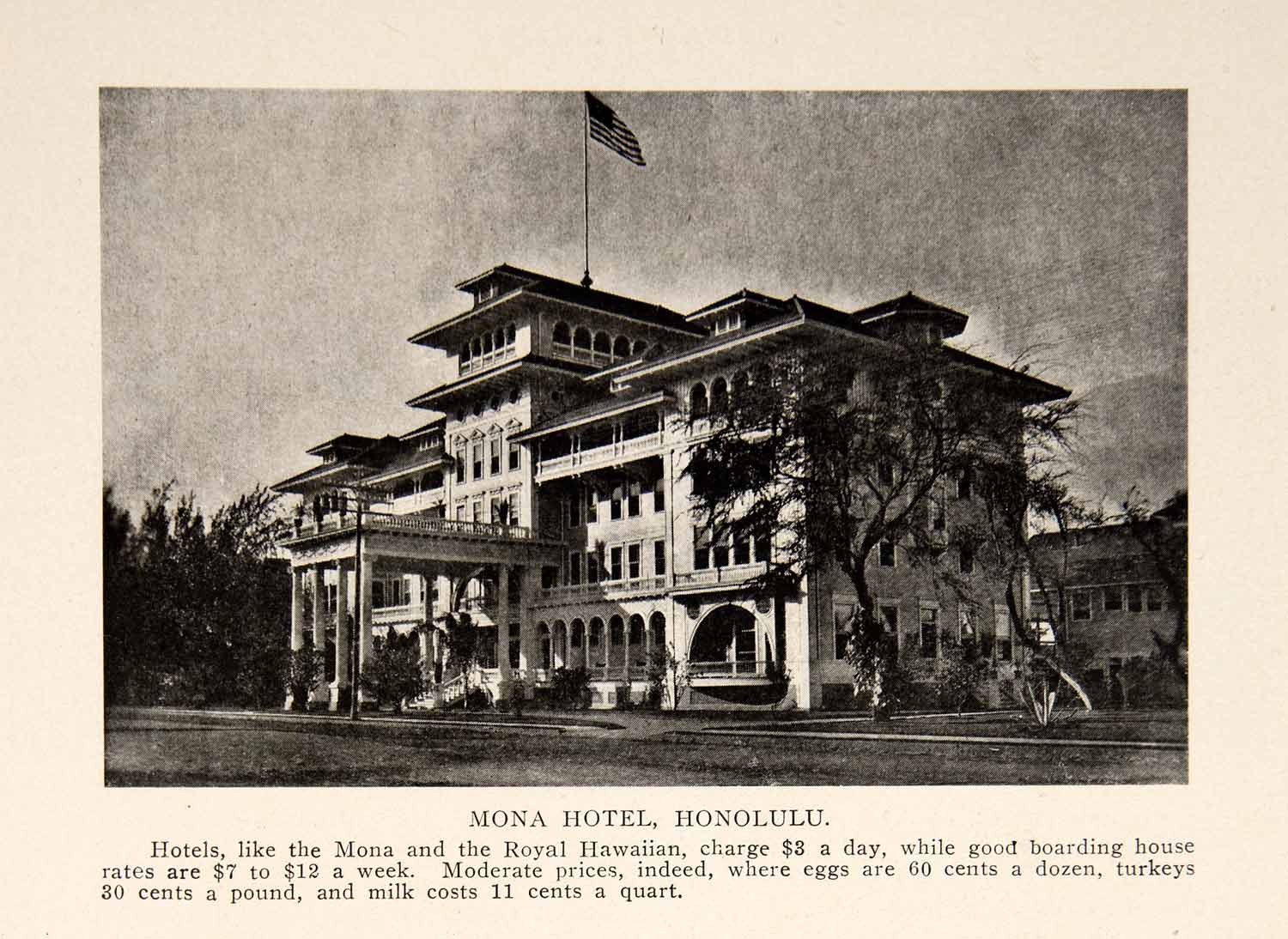 1908 Print Mona Hotel Honolulu Prices Royal Hawaiian Charges Boarding House BVM2