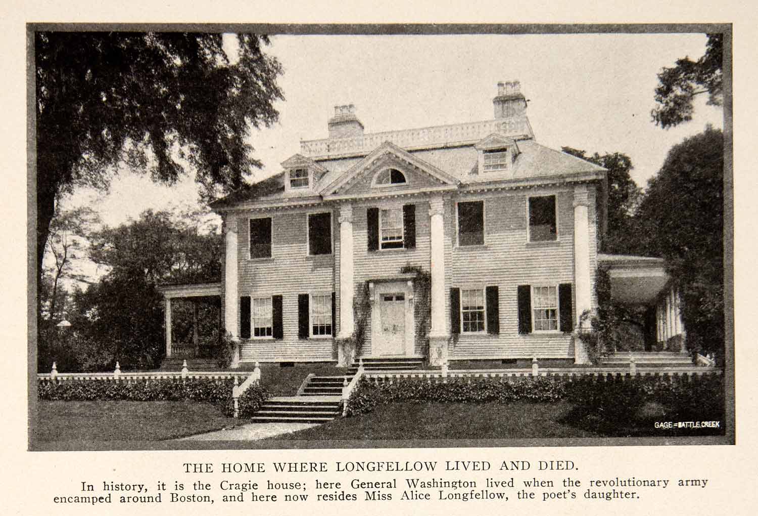1908 Print Home Longfellow Cragie House General Washington Boston Alice BVM2
