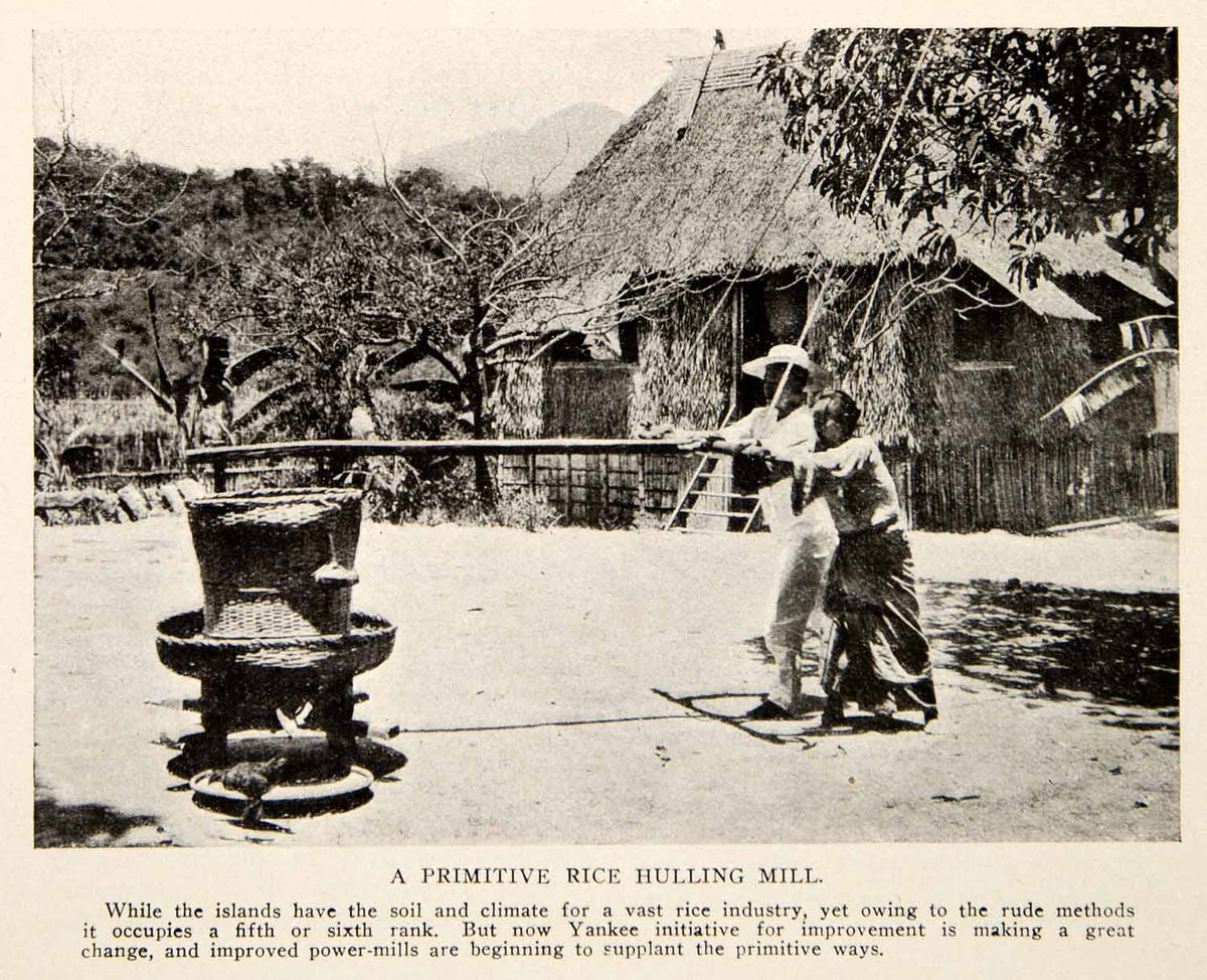 Primtive Rice 1908 Print Primitive Rice Hulling Mill Power Industrialization Indigen ...