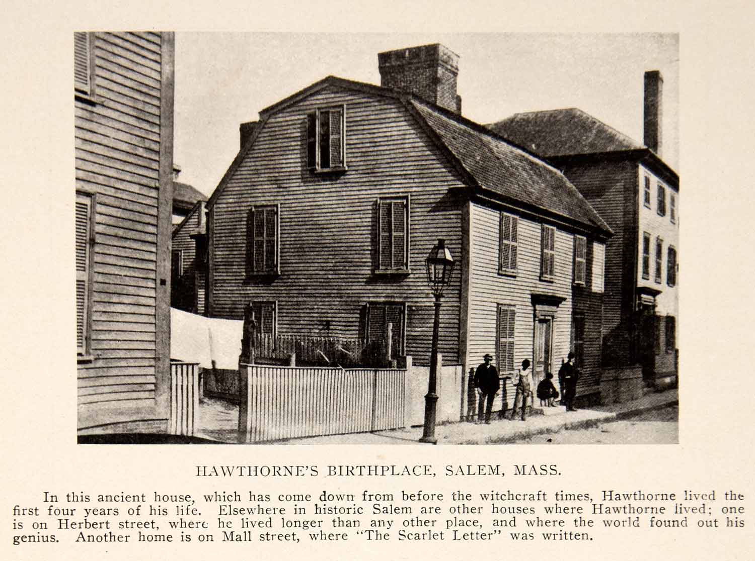 1908 Print Hawthorne Birthplace Salem Massachusetts Novelist Short Story BVM2