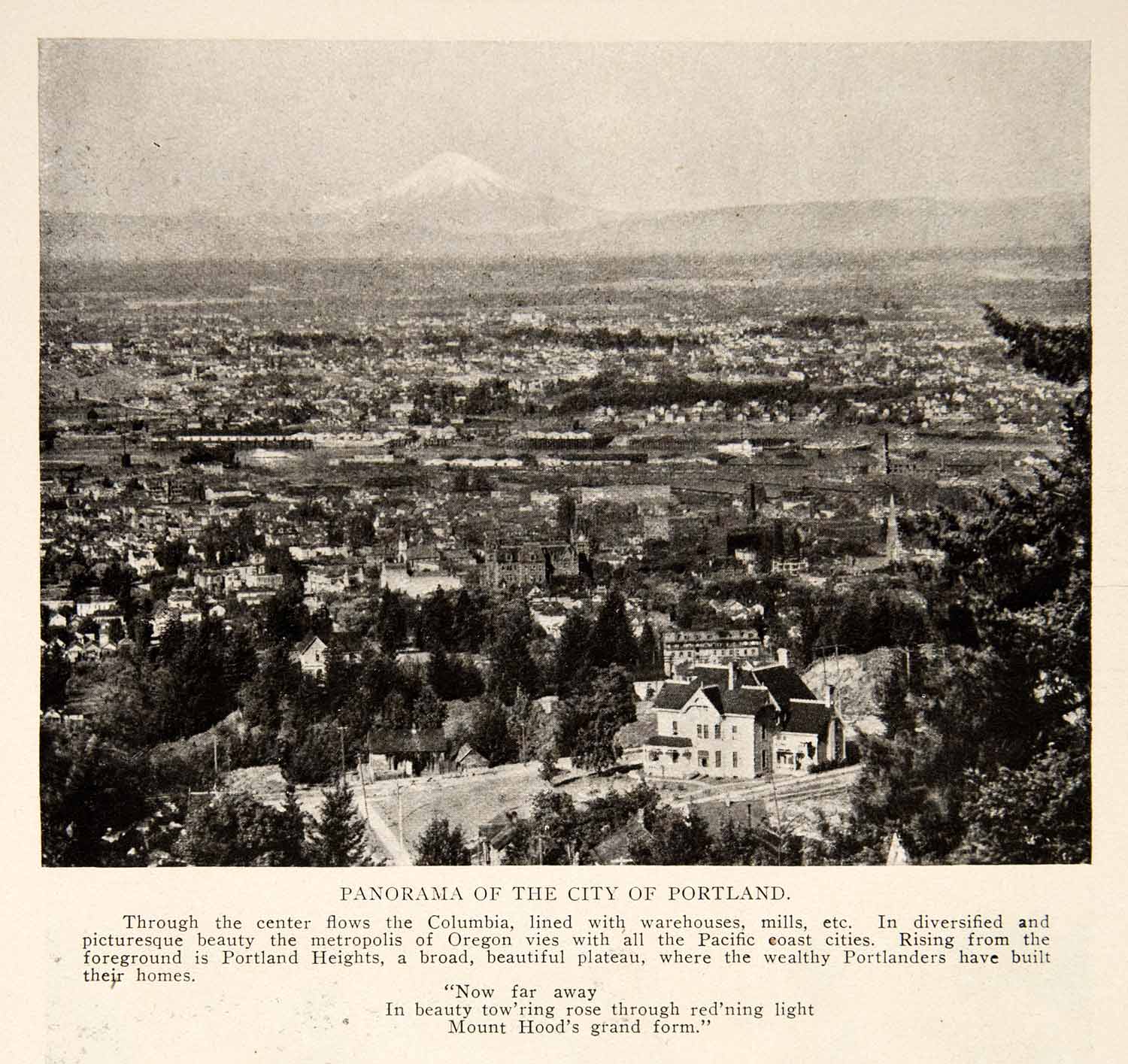 1908 Print Panorama Portland Oregon Columbia River Mount Hood Heights Homes BVM2