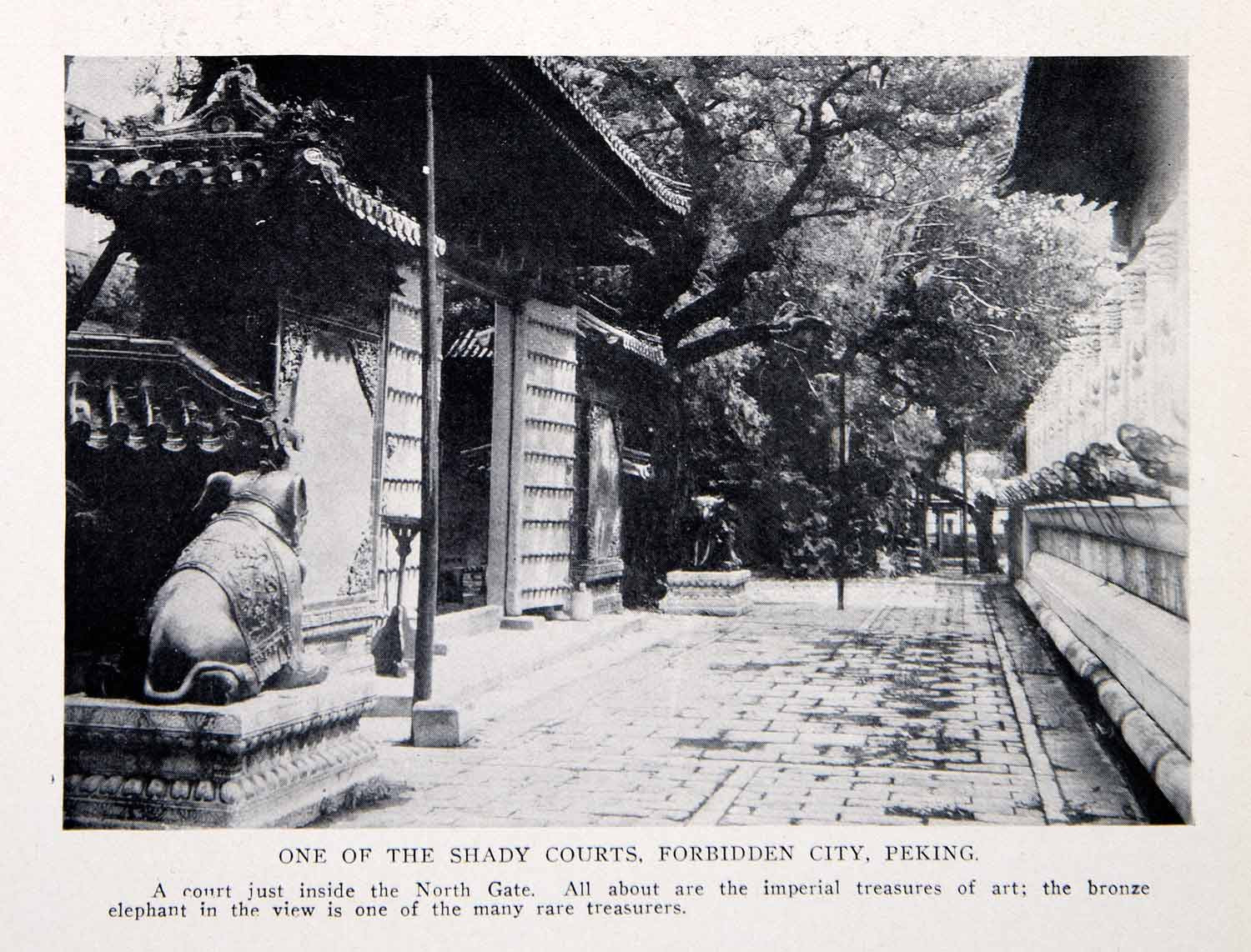 1911 Print Shady Court Forbidden City Peking Gate Treasure Beijing Elephant BVM2 - Period Paper
