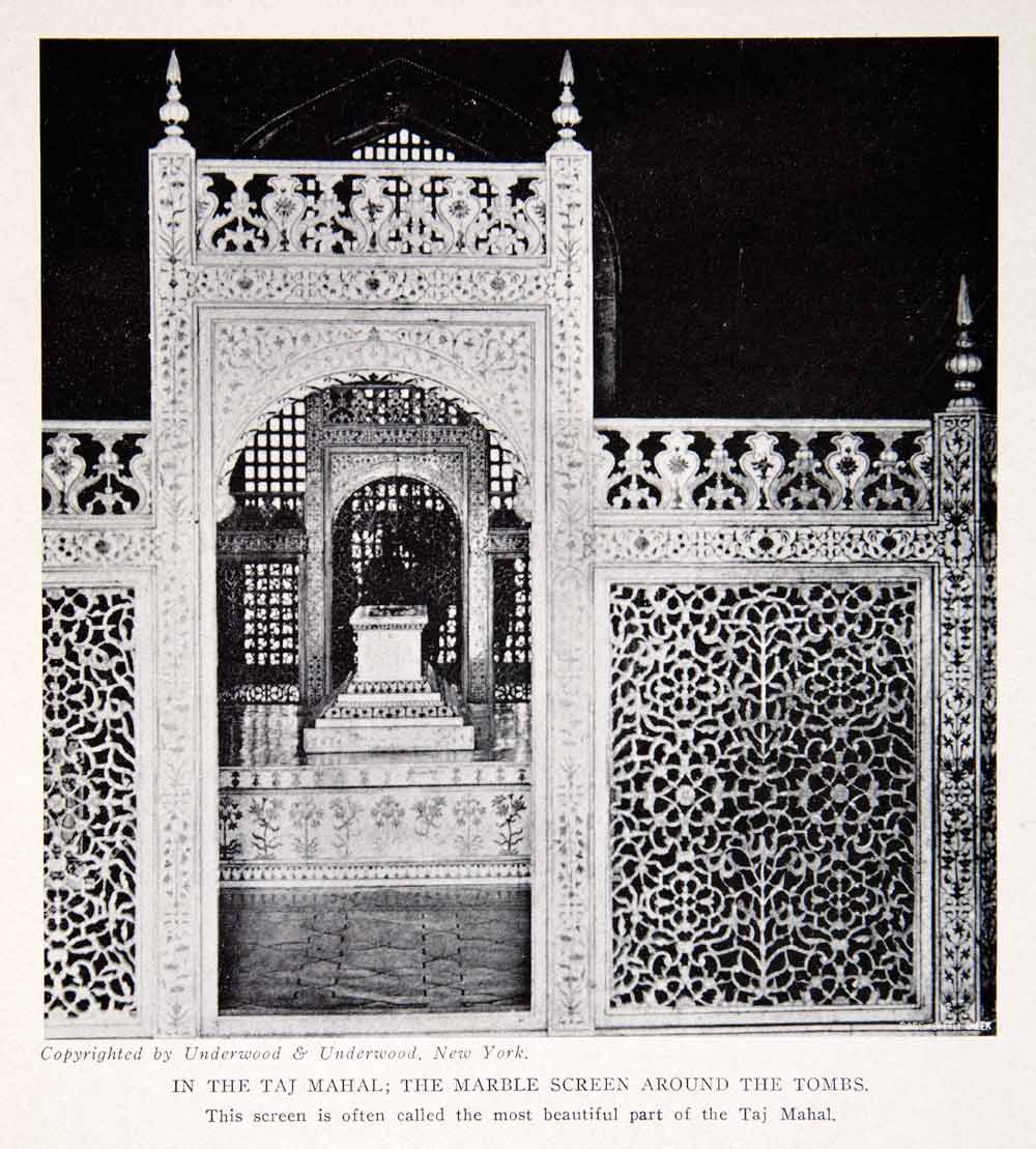 1911 Print Taj Mahal Marble Panels Janis Screen Octagonal Tombs Cenotaphs BVM2