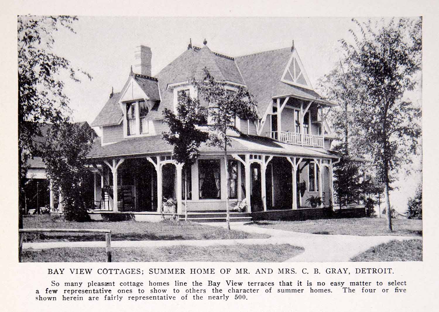 1911 Print Bay View Cottage Summer Home Gray C B Detroit Michigan Gables BVM2