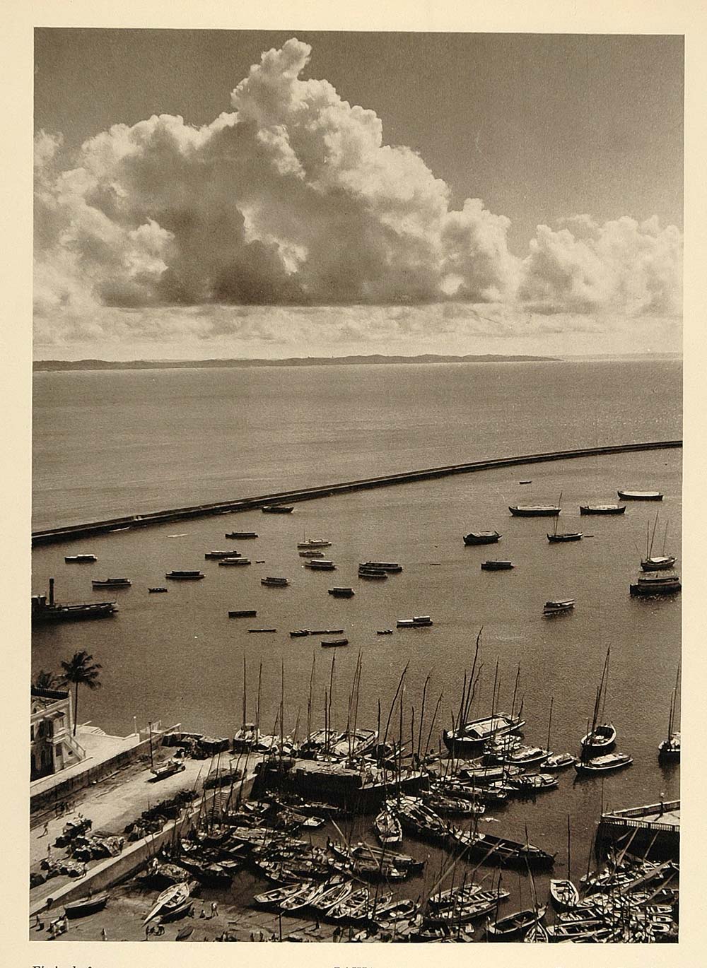 1937 Fishing Boats Harbor Porto Salvador Bahia Brazil - ORIGINAL BZ1