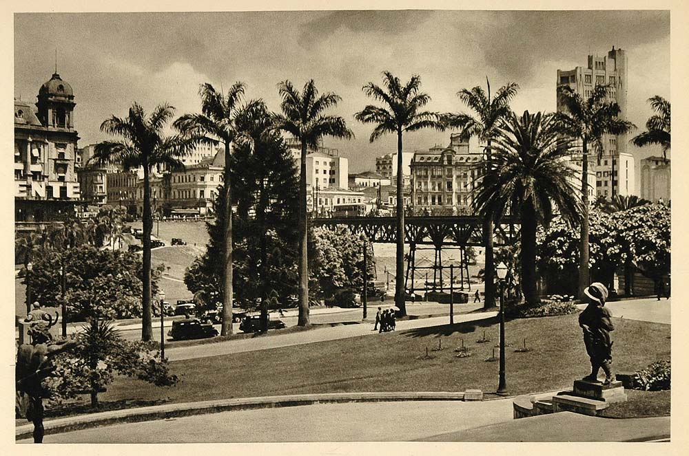 1937 City Street Palms Sao Paulo Brazil Photogravure - ORIGINAL PHOTOGRAVURE BZ1