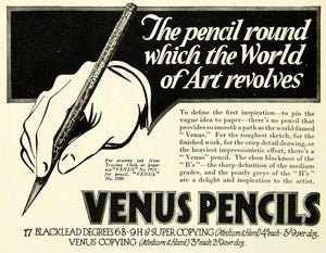 1928 Ad Venus No 2925 Artist HB Pencil Writing Instrument Lead Sketch CA1