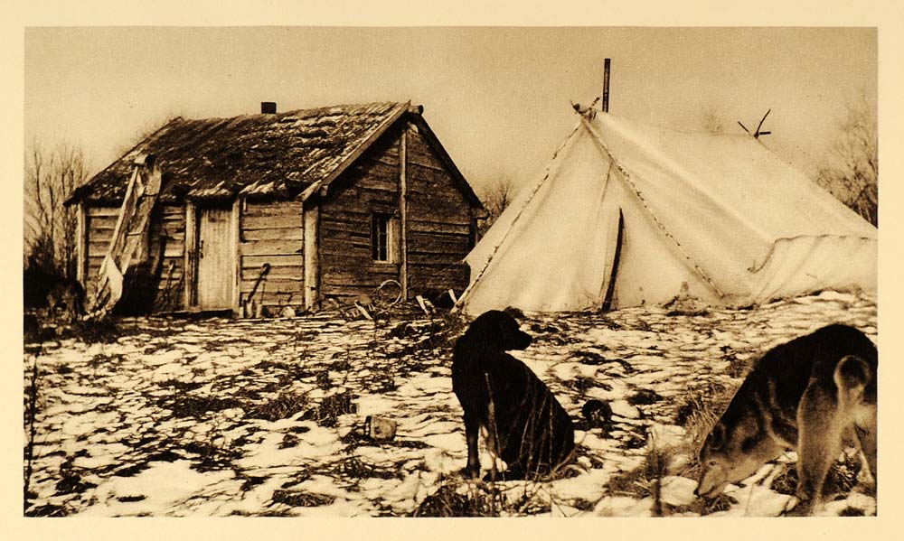 1926 Settler's Cabin Dogs Ile-a-la-Crosse Saskatchewan - ORIGINAL CAN2