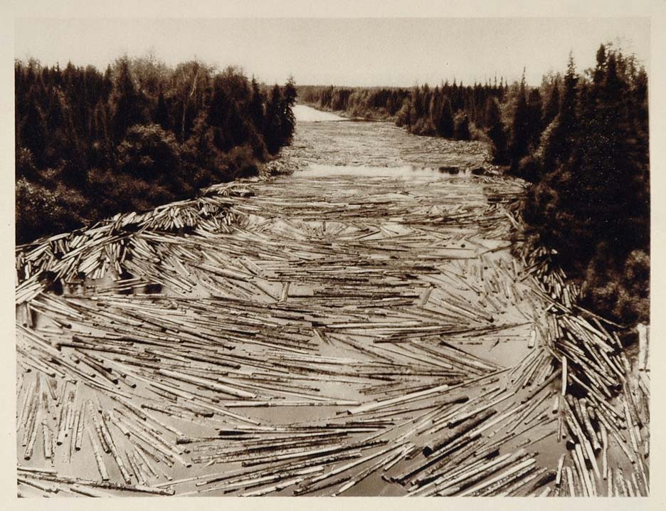 1926 Log Jam Mattagami River Northern Ontario Canada - ORIGINAL CANADA