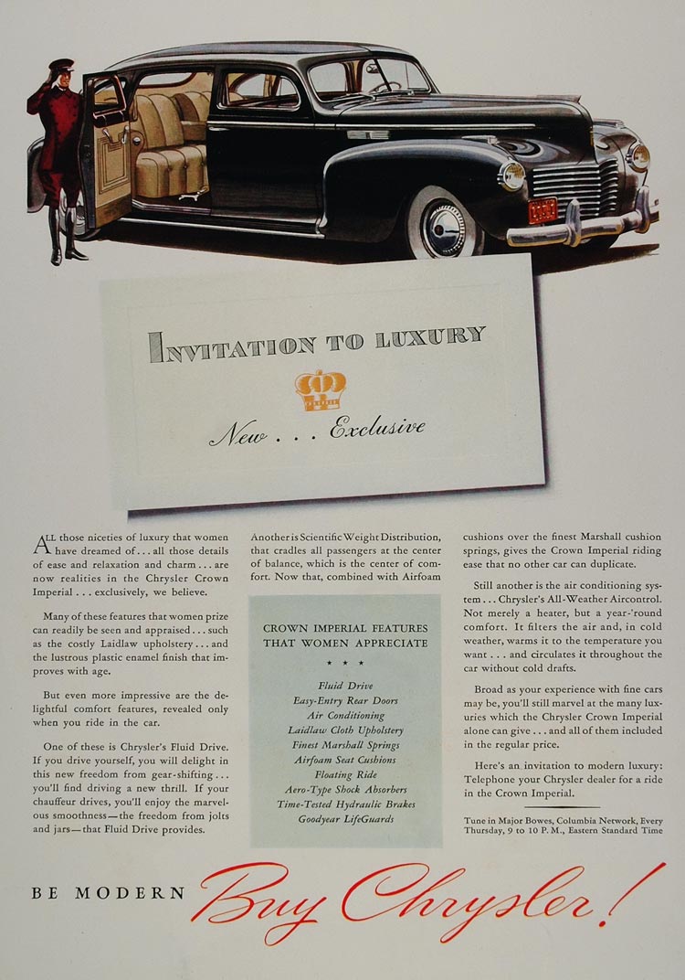 1940 Ad Chrysler Crown Imperial Black Car Chauffeur - ORIGINAL ADVERTISING CARS5
