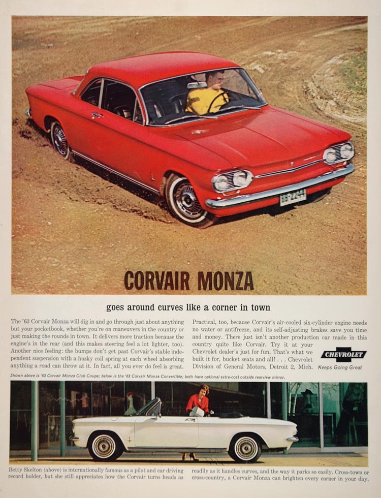 1963 Ad Red White Chevy Corvair Monza Car Betty Skelton - ORIGINAL CARS5