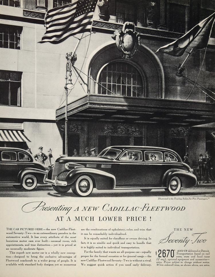 1940 Ad Cadillac Fleetwood Seventy-Two Luxury Touring Sedan Vehicle Hotel CARS5