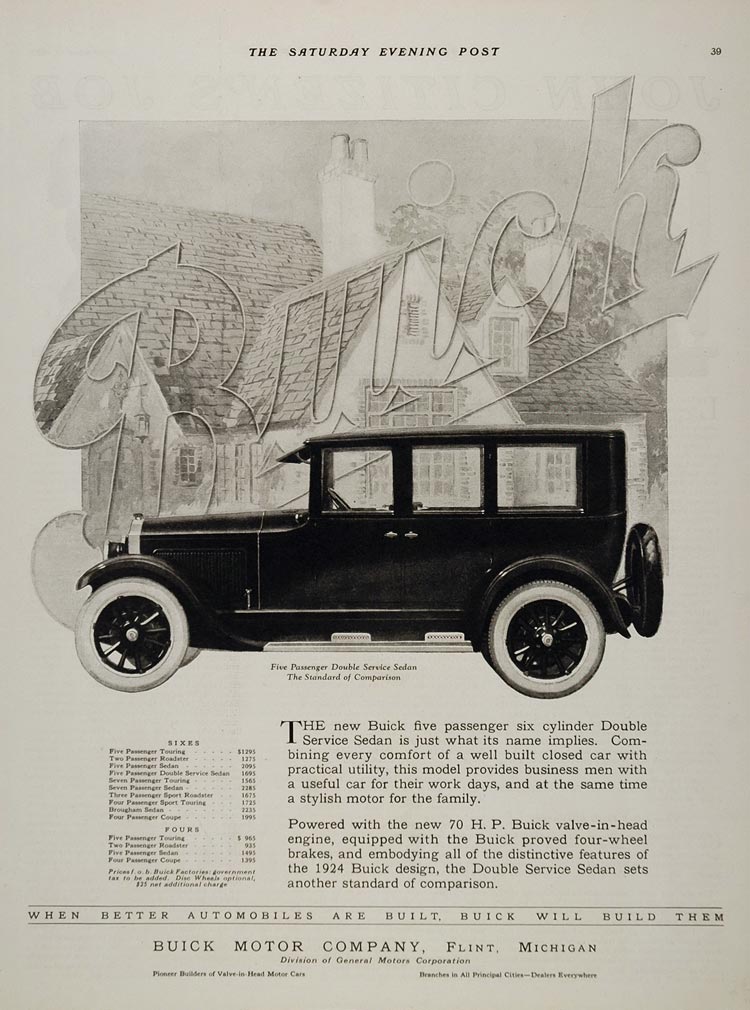 1924 Ad Buick Double Service Sedan Five Passenger Car - ORIGINAL CARS5