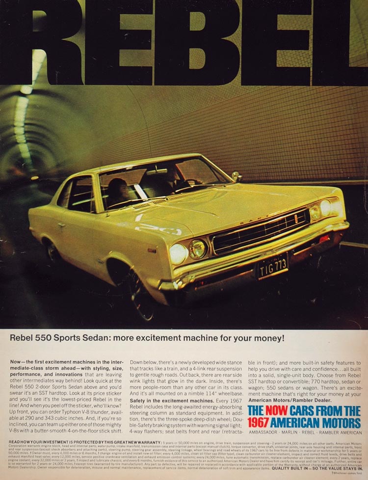 1967 Ad Yellow Rebel 550 Sports Sedan American Motors - ORIGINAL CARS5