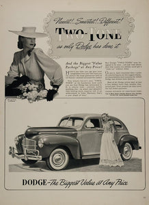 1940 Ad Dodge Two-Tone Car Automobile Milgrim Hat Gown - ORIGINAL CARS5