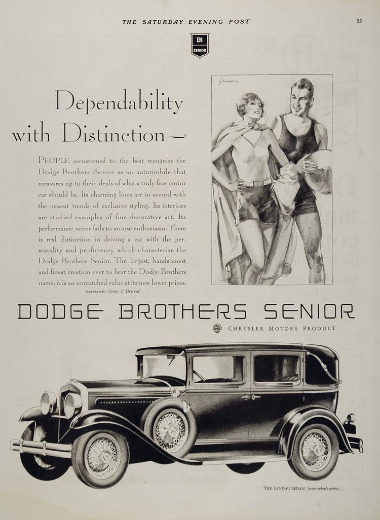 1929 Ad Dodge Senior Landau Sedan Antique Car Beach - ORIGINAL ADVERTISING CARS5