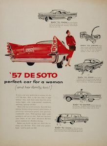 1957 Ad Red De Soto Car Tail Fins Push Button Control - ORIGINAL CARS5