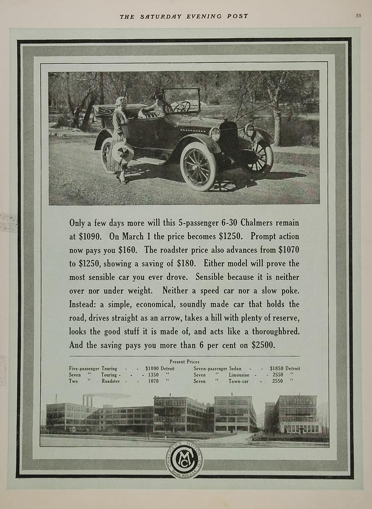 1917 Ad Chalmers 5 Passenger 6-30 Vintage Antique Car - ORIGINAL CARS5