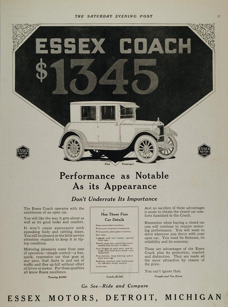 1922 ORIGINAL Ad Essex Coach 5 Passenger Vintage Car - ORIGINAL CARS6