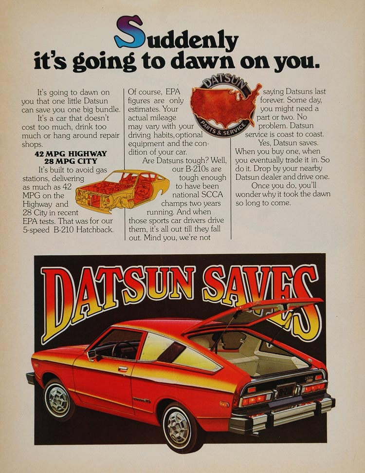 1977 Print Ad Datsun 5 Speed B-210 Hatchback Car Nissan - ORIGINAL CARS6