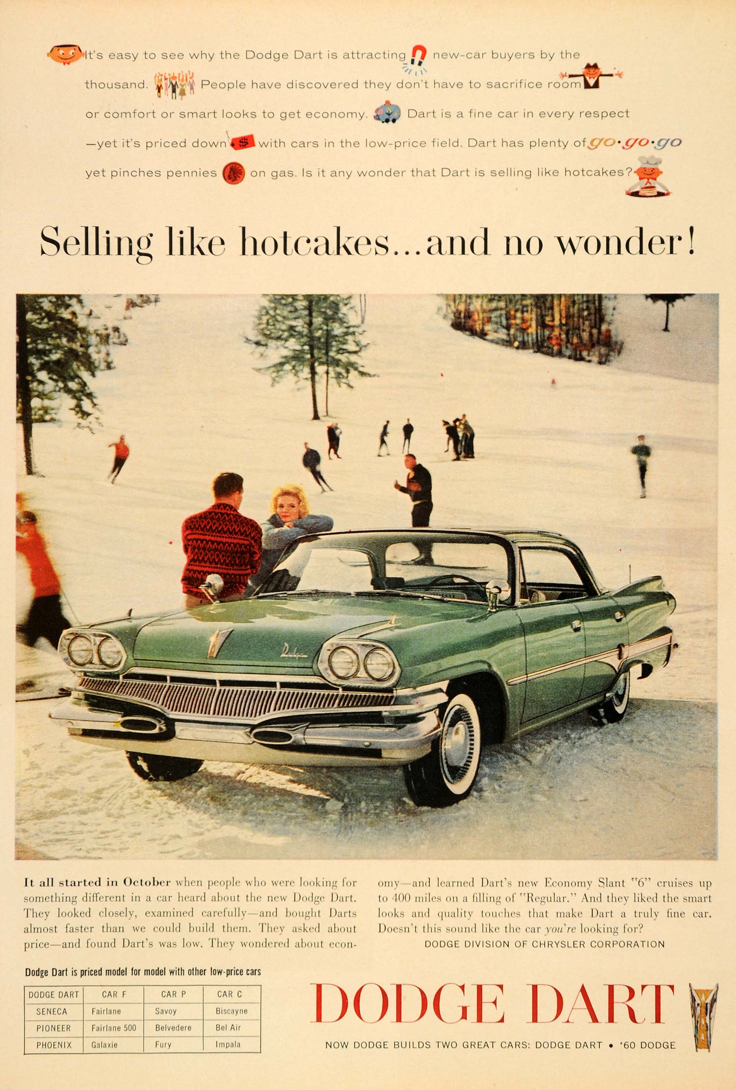 1960 Ad Green Dodge Dart Automobile Winter Ice Skating - ORIGINAL CARS7