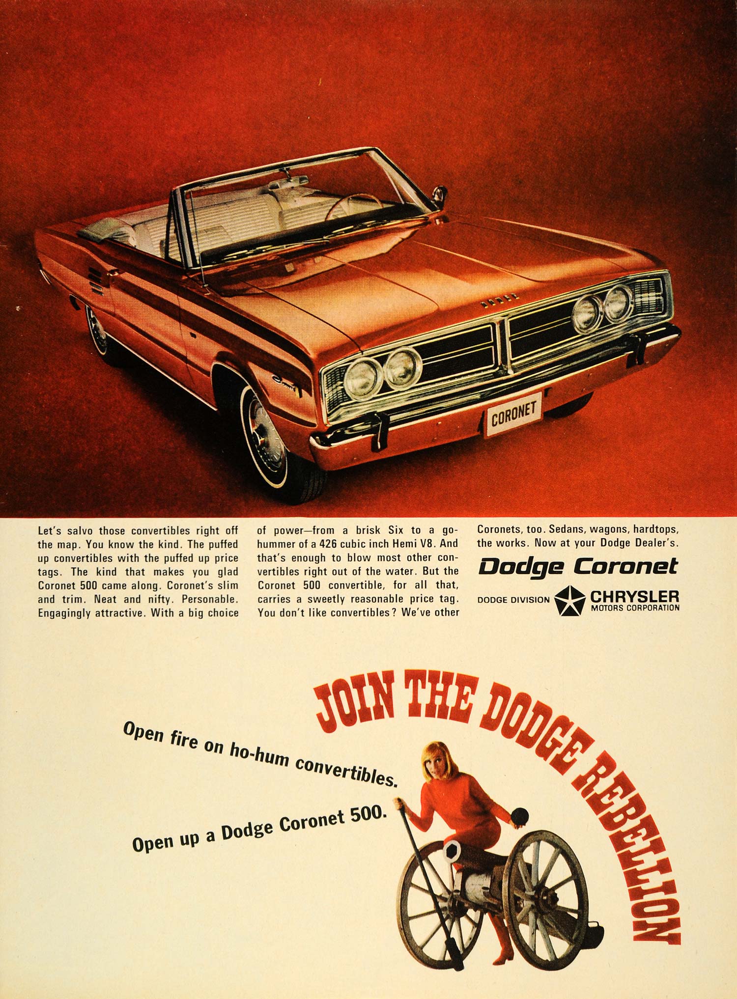 1966 Ad Red Dodge Coronet Automobile Convertible Car - ORIGINAL CARS7
