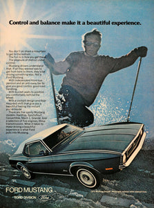 1972 Ad Ford Blue Mustang Grande Automobile Skiing - ORIGINAL ADVERTISING CARS7 - Period Paper
