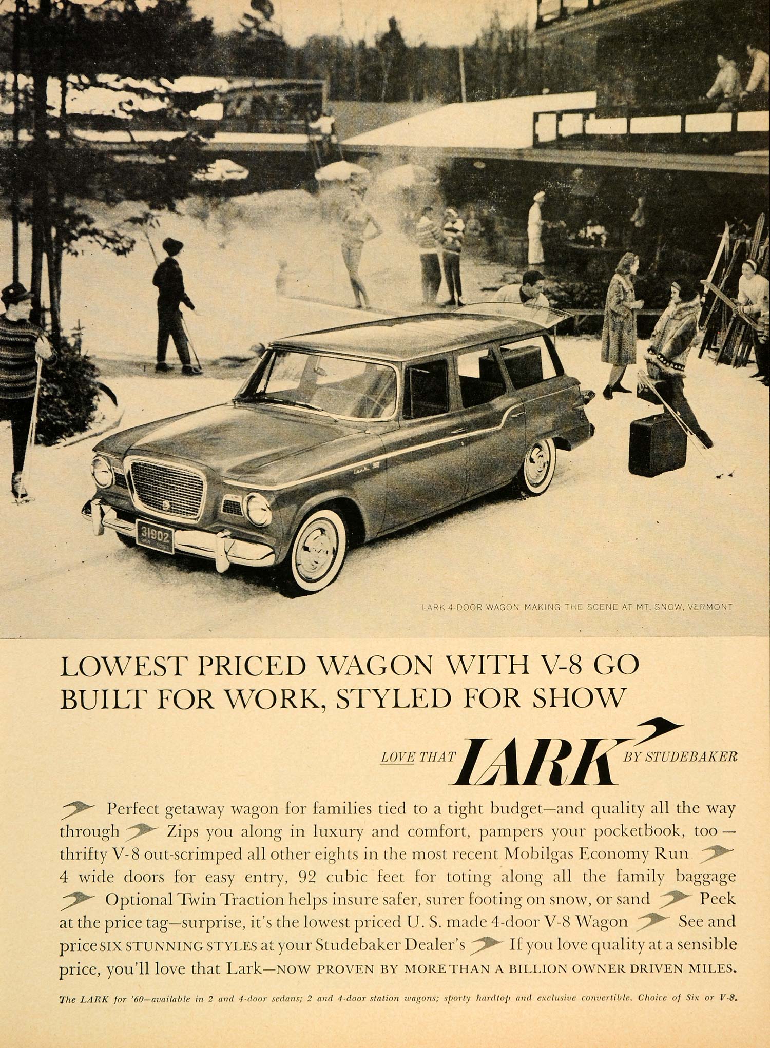 1960 Ad Studebaker Lark 4-Door Wagon Automobile Skiing - ORIGINAL CARS7